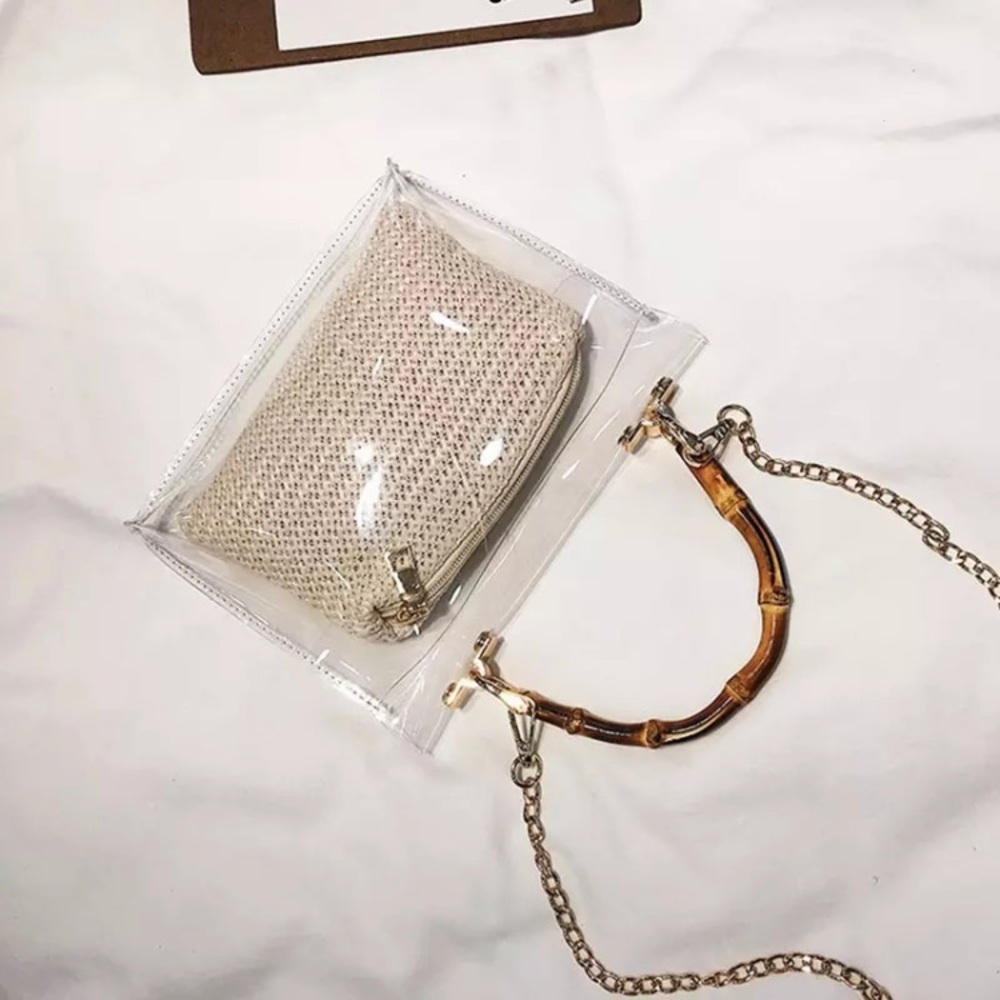Brown Transparent Bamboo Handle Chain Handbag - Picture 3 of 3